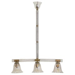 Italian Cast and Blown Glass 3-Light Chandelier, Mid-20th Century, UL Wired