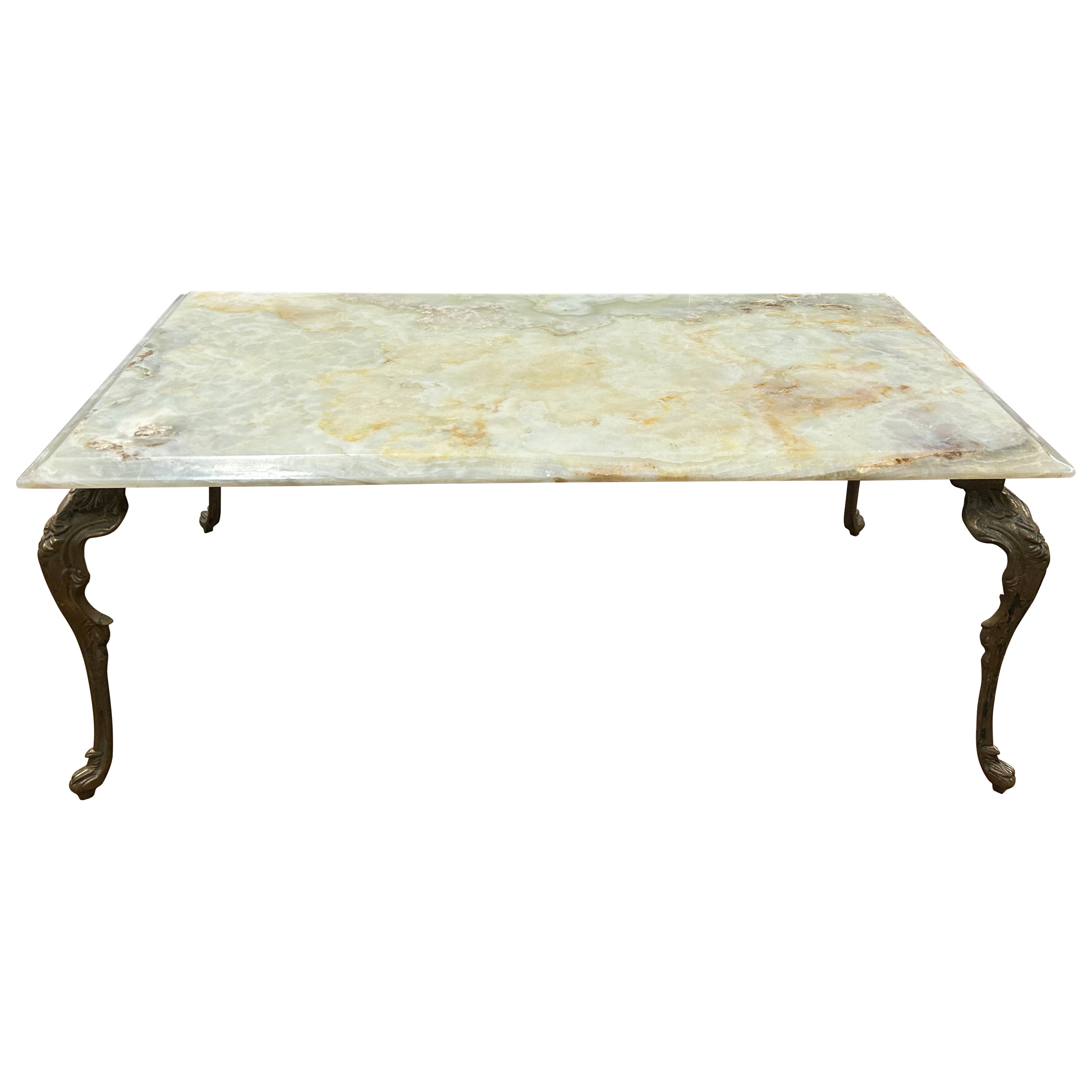 Italian Cast Brass Cabriole Leg Coffee Table with Onyx Top