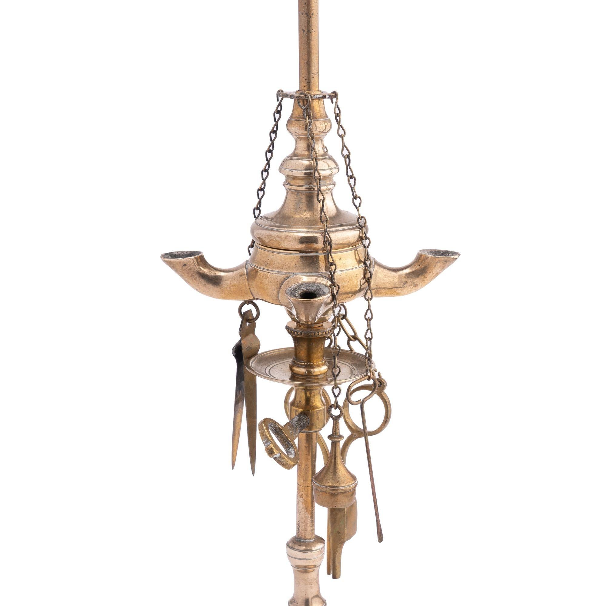 19th Century Italian Cast Brass Four Burner Lucerne Oil Lamp '1810' For Sale