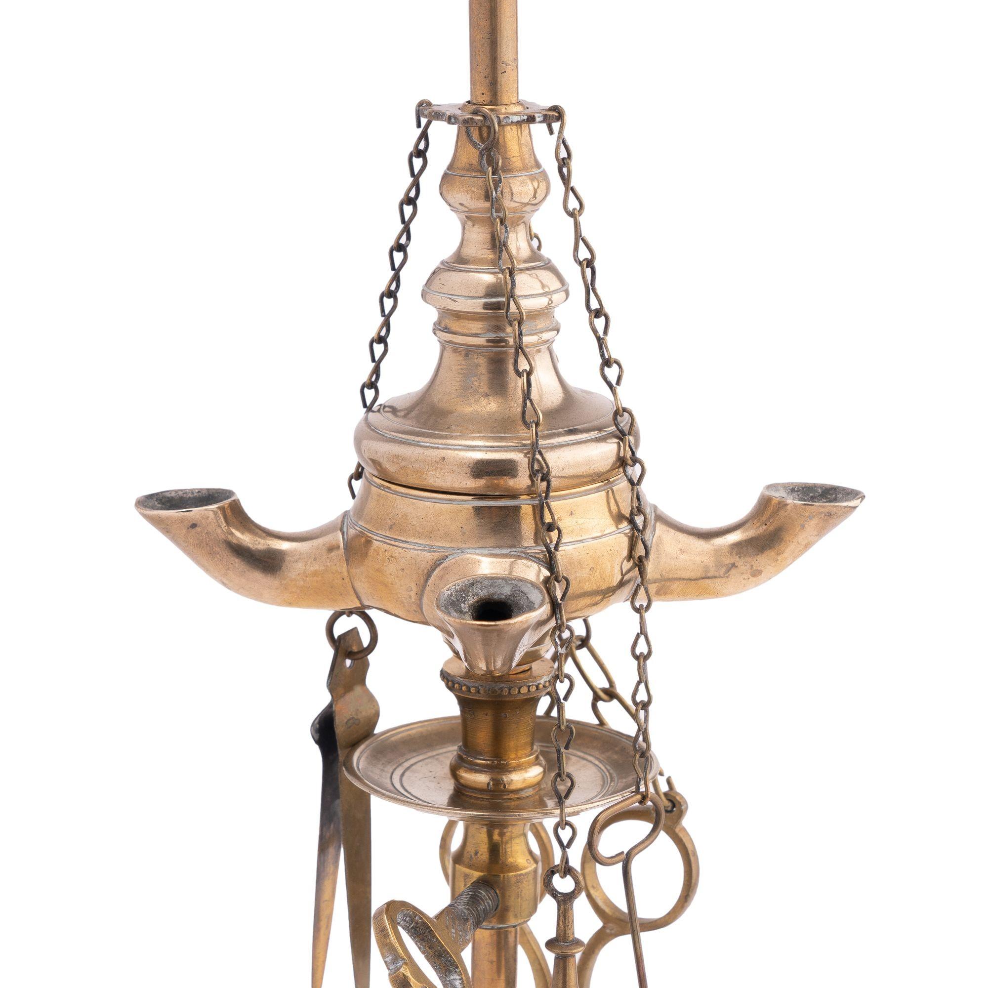 Italian Cast Brass Four Burner Lucerne Oil Lamp '1810' For Sale 1