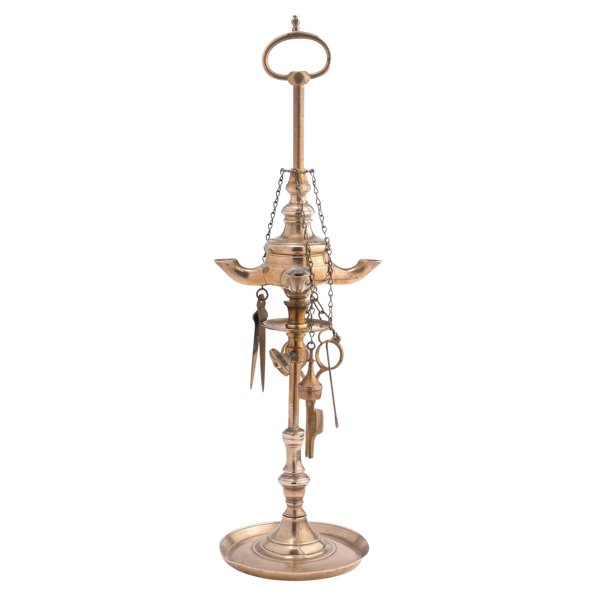 Italian Cast Brass Four Burner Lucerne Oil Lamp '1810' For Sale