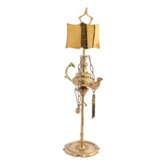 Italian Cast Brass Single Spout Oil Lamp with Deflector, 1790