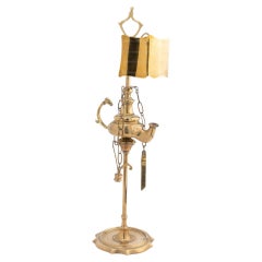 Antique Italian Cast Brass Single Spout Oil Lamp with Deflector, 1790