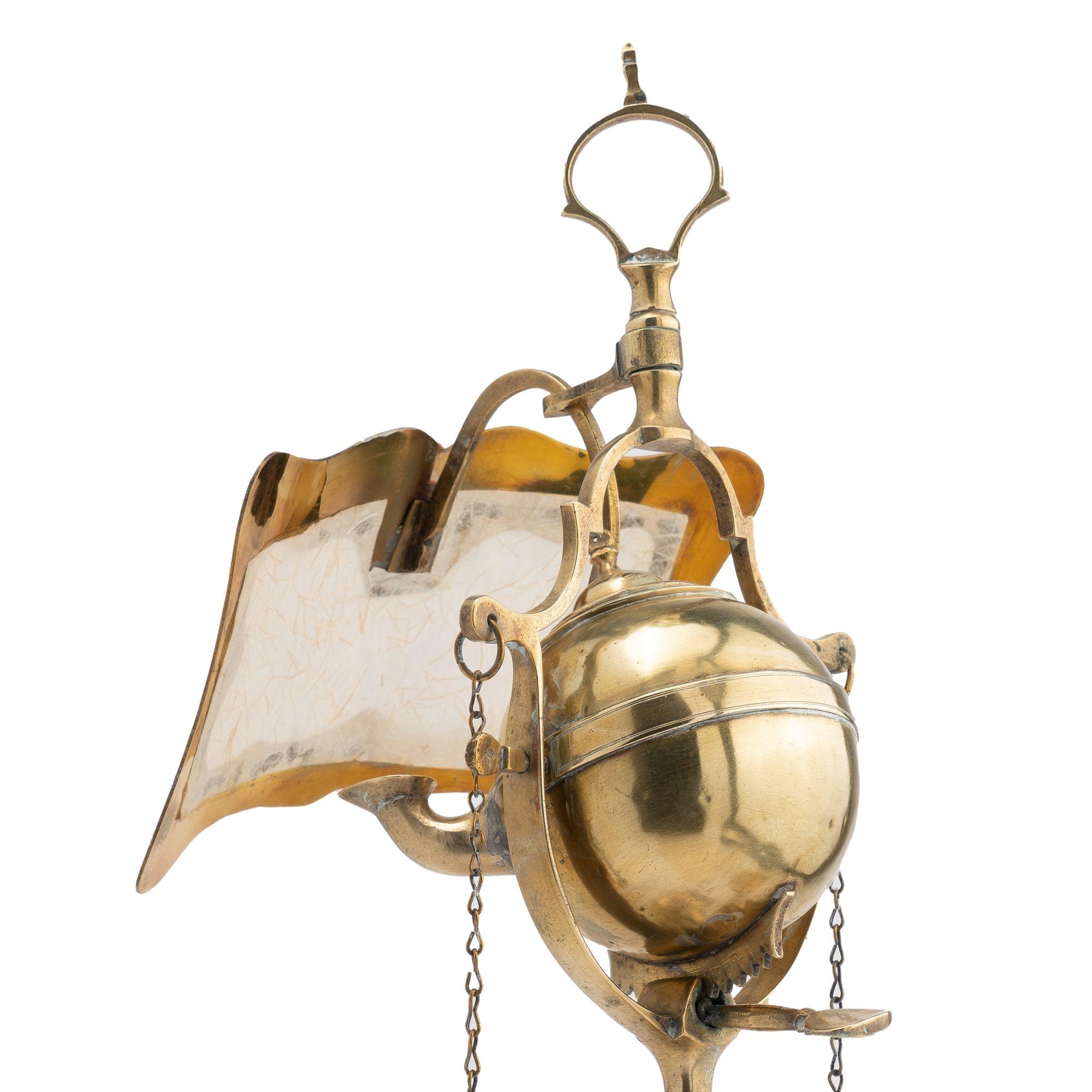 19th Century Italian Cast Brass Two Burner Oil Lamp, 1800 For Sale