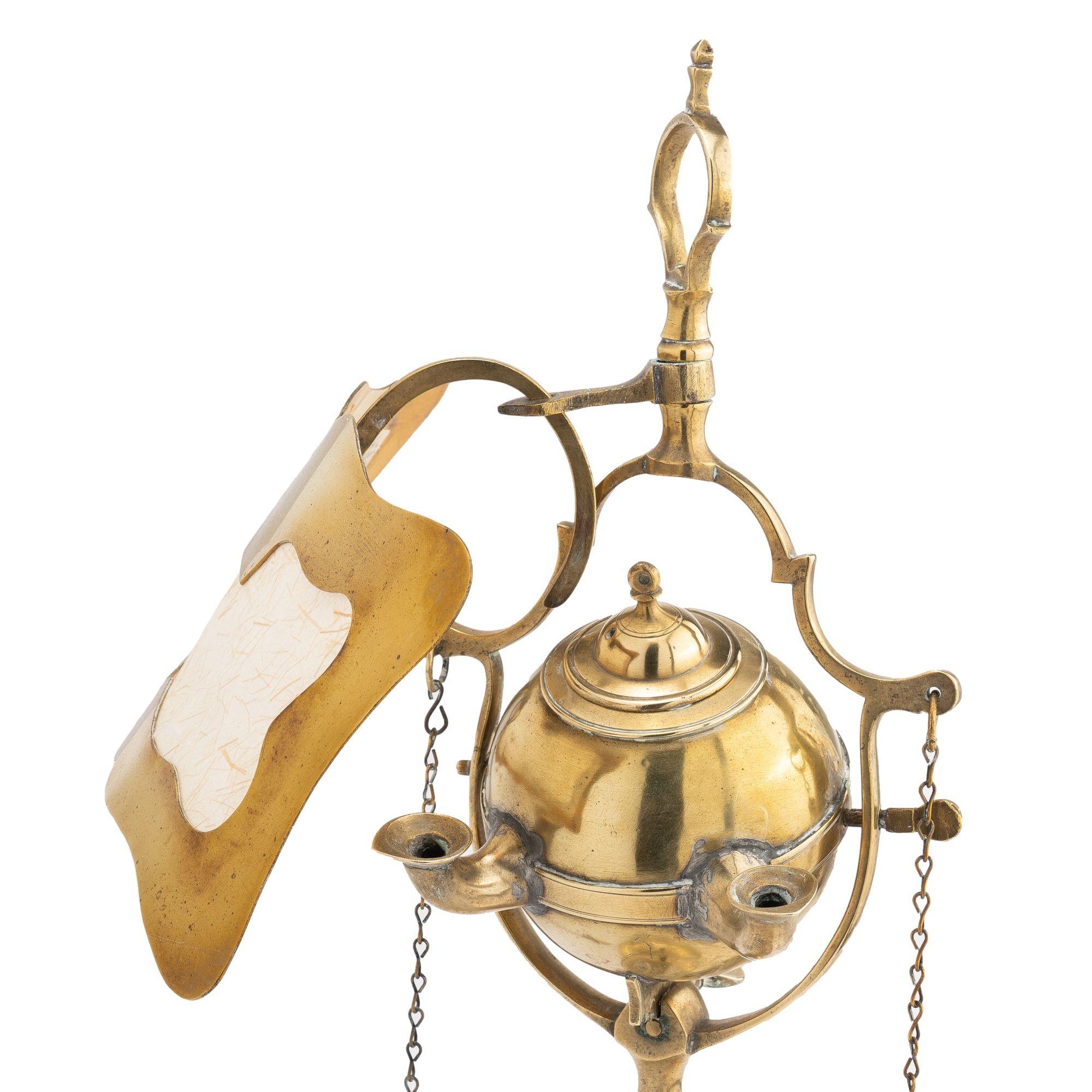 Italian Cast Brass Two Burner Oil Lamp, 1800 For Sale 2