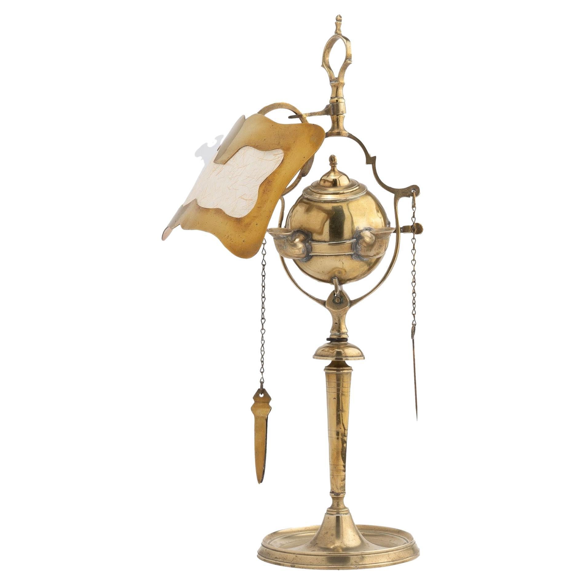 Italienische Messingguss-Öllampe mit zwei Brennern, 1800