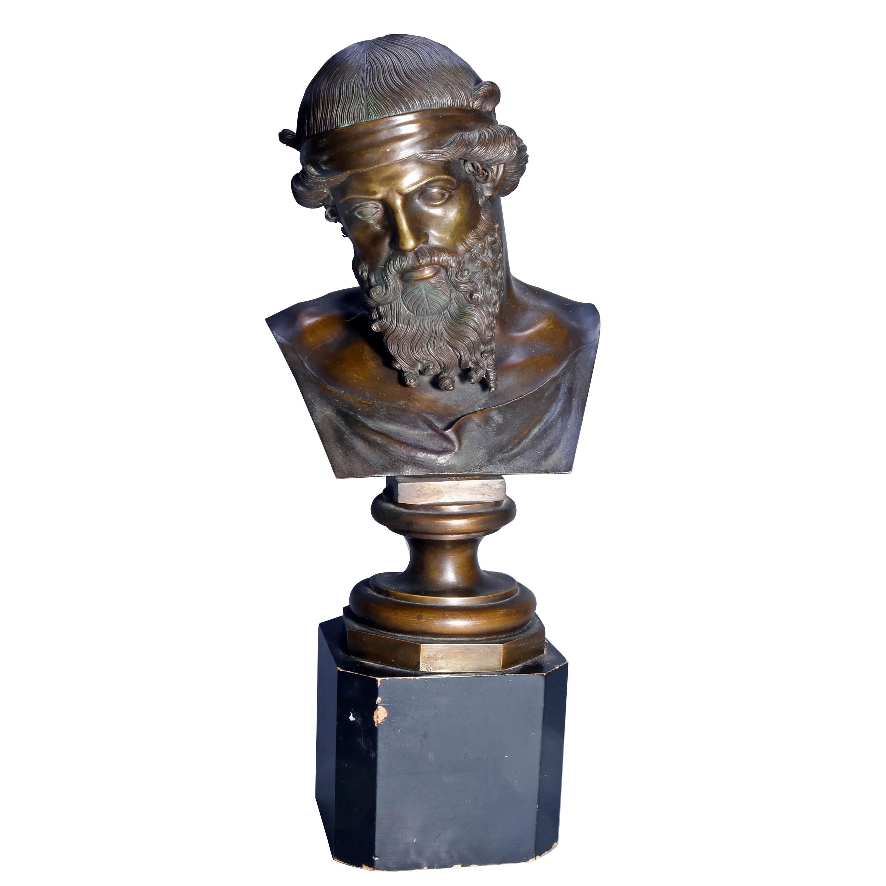 Italian Cast Bronze Classical Portrait Bust Sculpture of Plato, circa 1880
