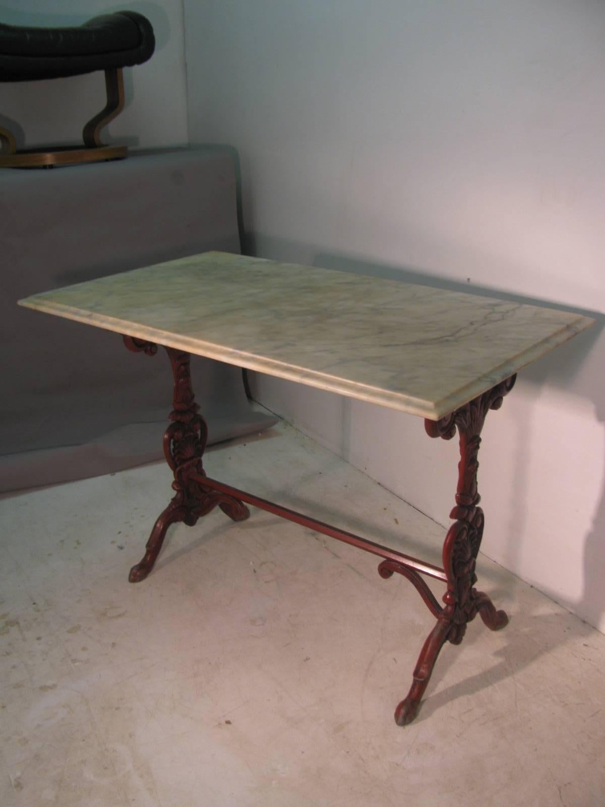Neoclassical Italian Cast Iron Base with Marble Top Garden Table