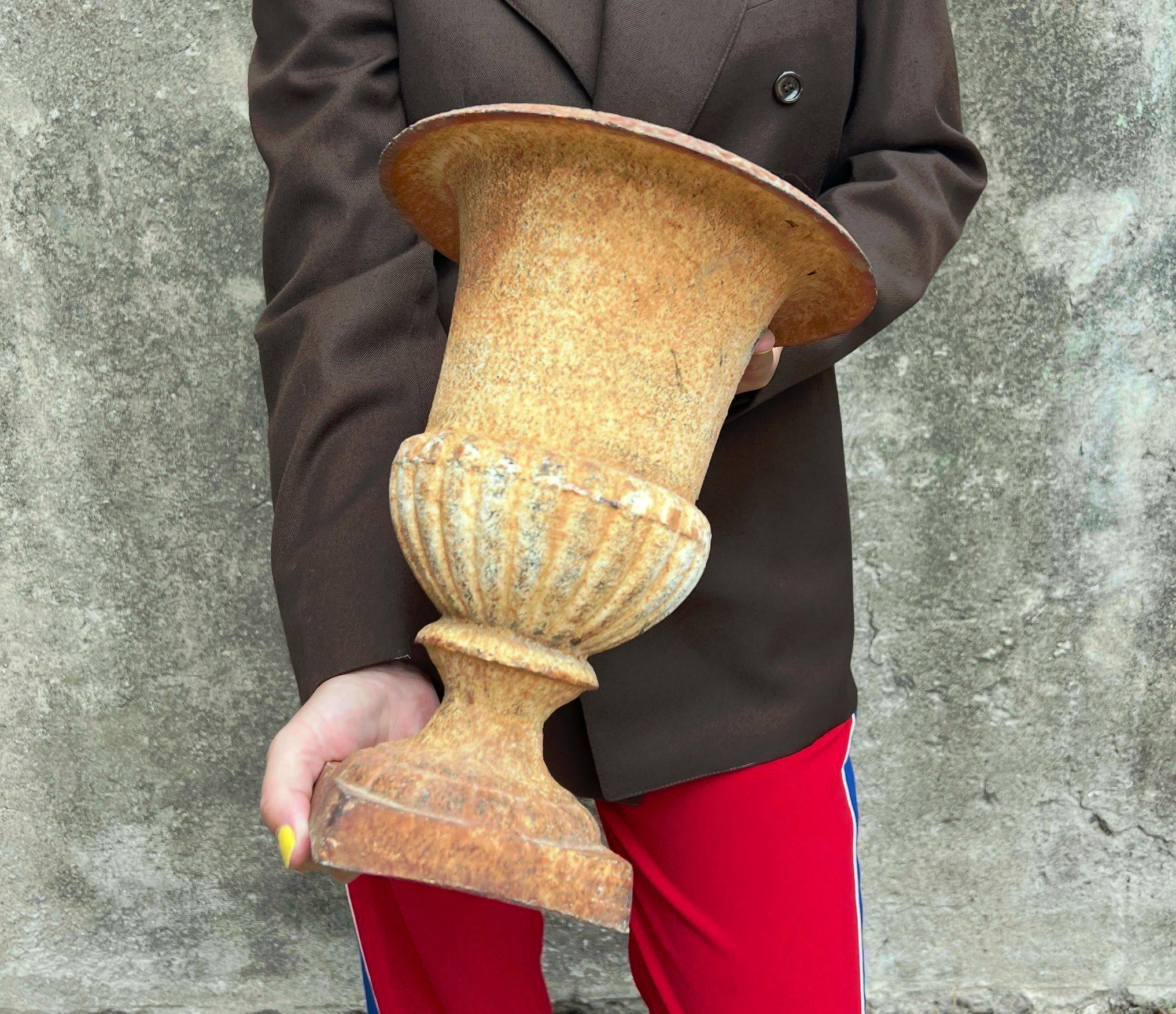 Urna de jardín italiana de hierro fundido con pátina original, principios del siglo XX en venta 8