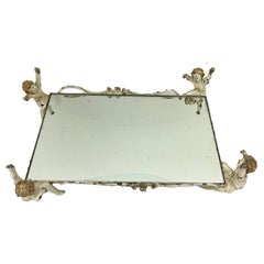 Italian Cast Iron Mirrored Cherub Tray and Centerpiece, 1920s