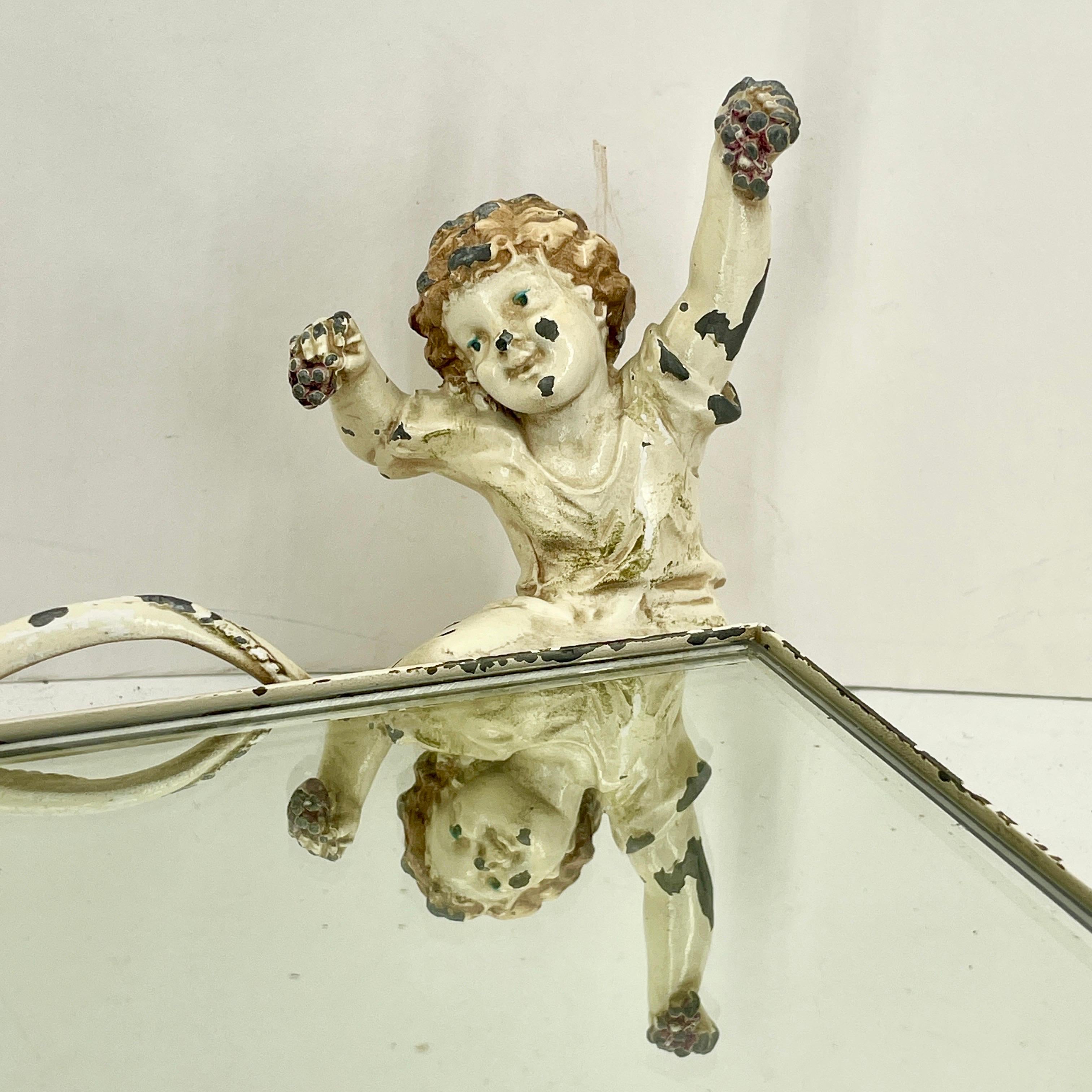 Early 20th Century Italian Cast Iron Mirrored Cherub Tray and Centerpiece, 1920s For Sale