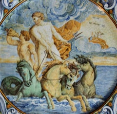 Italian Castelli Maiolica Istoriato Charger of Poseidon-Neptune