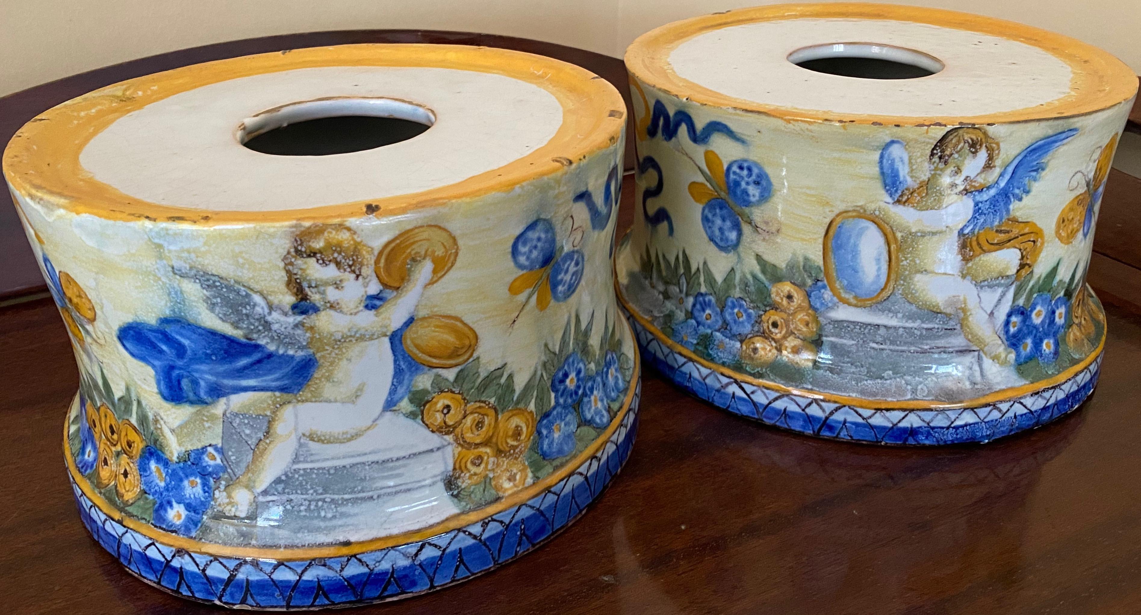 Rococo Italian Castelli Majolica Bases, circa 1800 For Sale