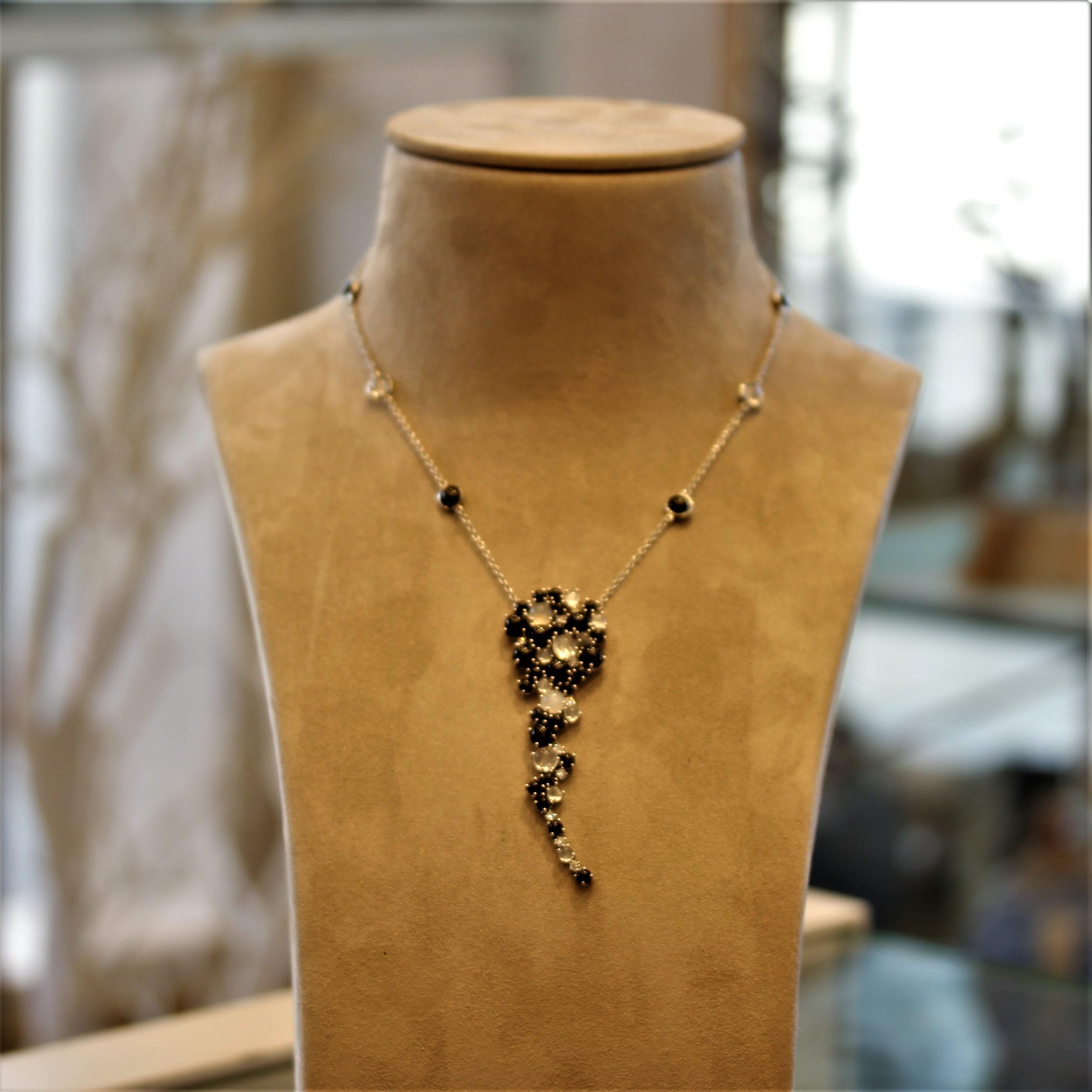 Women's Italian Cats-Eye-Moonstone Star-Diopside Diamond Gold Necklace For Sale