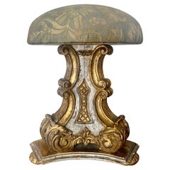 Italian Caved Gilt Wood Stool w/ Fortuny Covering