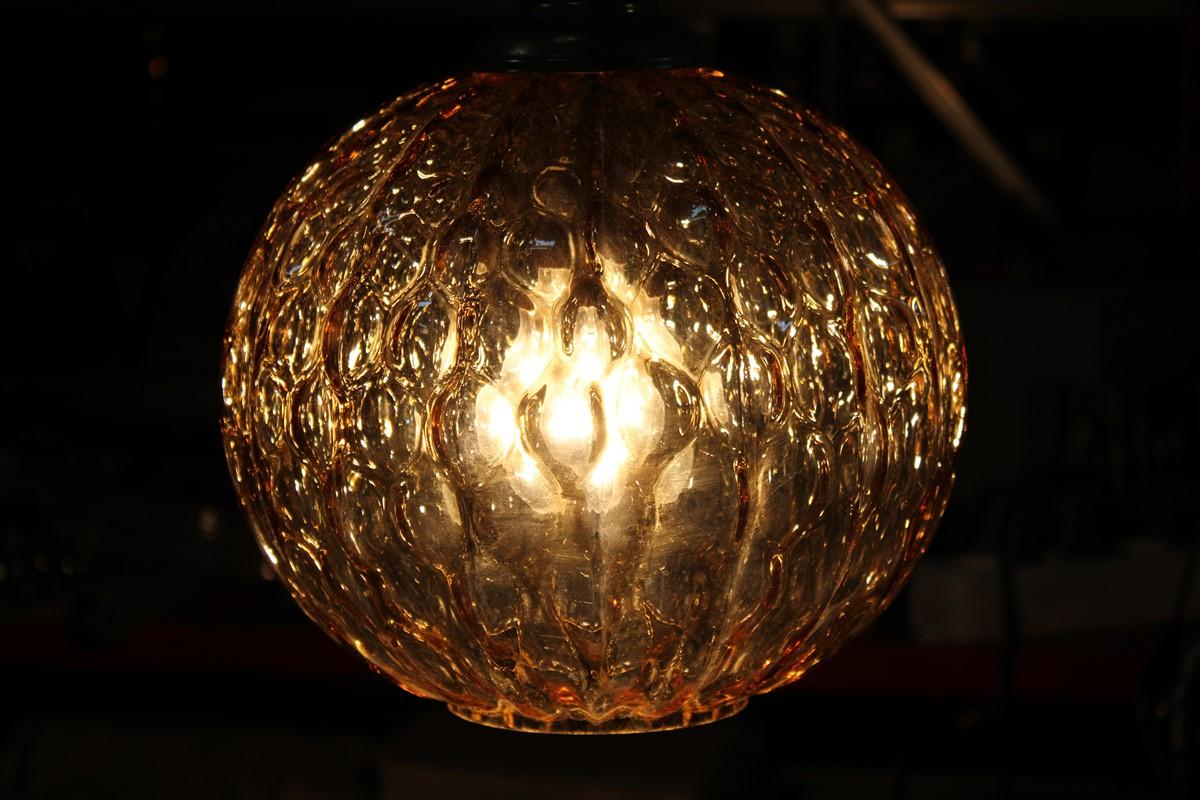 Italian Ceiling Ball Chandelier Venini Yellow Brass Chain, Italy, 1950s  For Sale 7