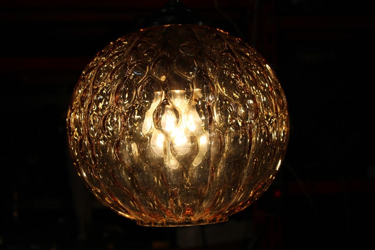 Italian Ceiling Ball Chandelier Venini Yellow Brass Chain, Italy, 1950s  For Sale 9