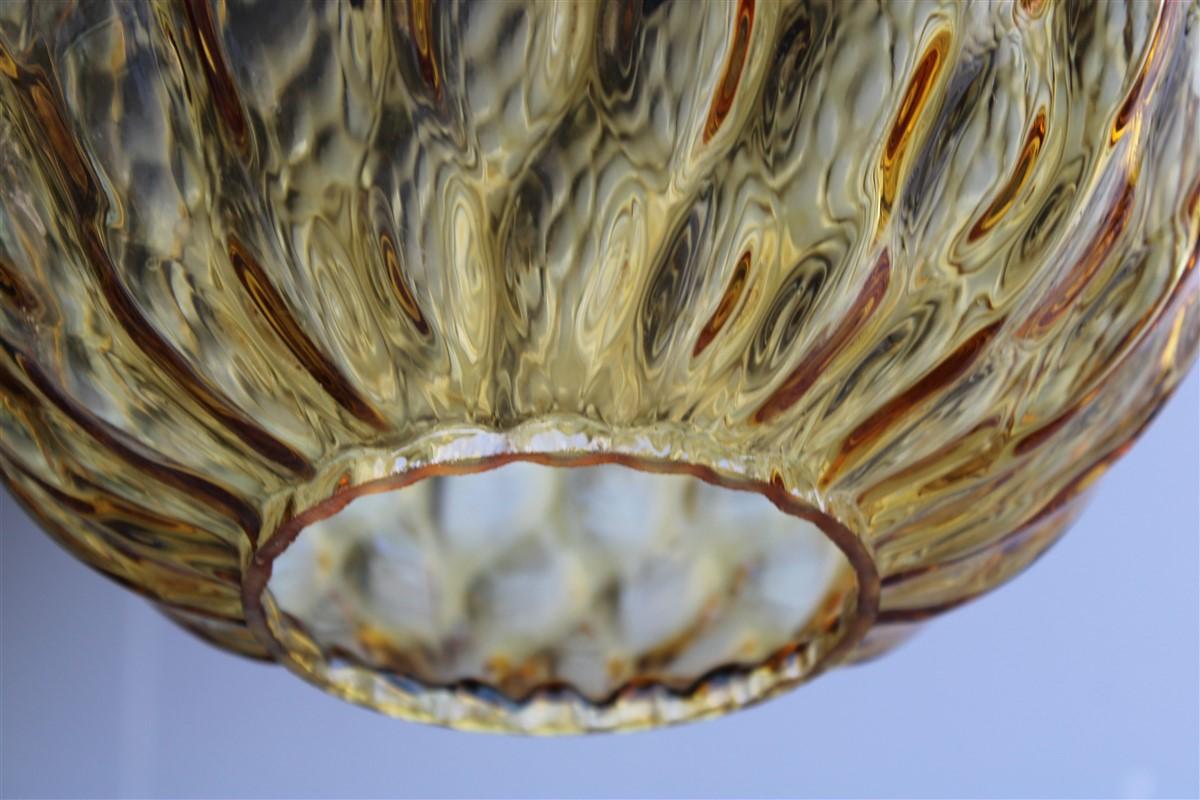 Italian Ceiling Ball Chandelier Venini Yellow Brass Chain, Italy, 1950s  For Sale 1