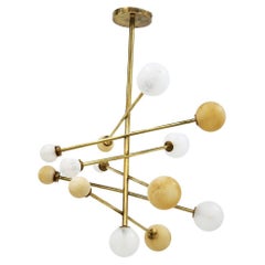 Italian Ceiling Chandelier in Glass and Brass Contemporary