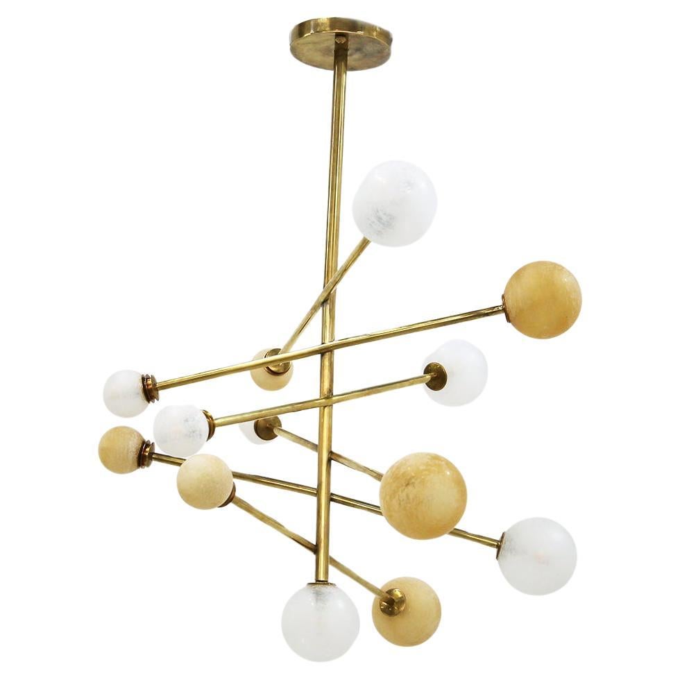 Italian Ceiling Chandelier in Glass and Brass Contemporary For Sale