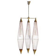 Italian Ceiling Lamp Attributed to Angelo Lelli with Opaline and Brass 50's