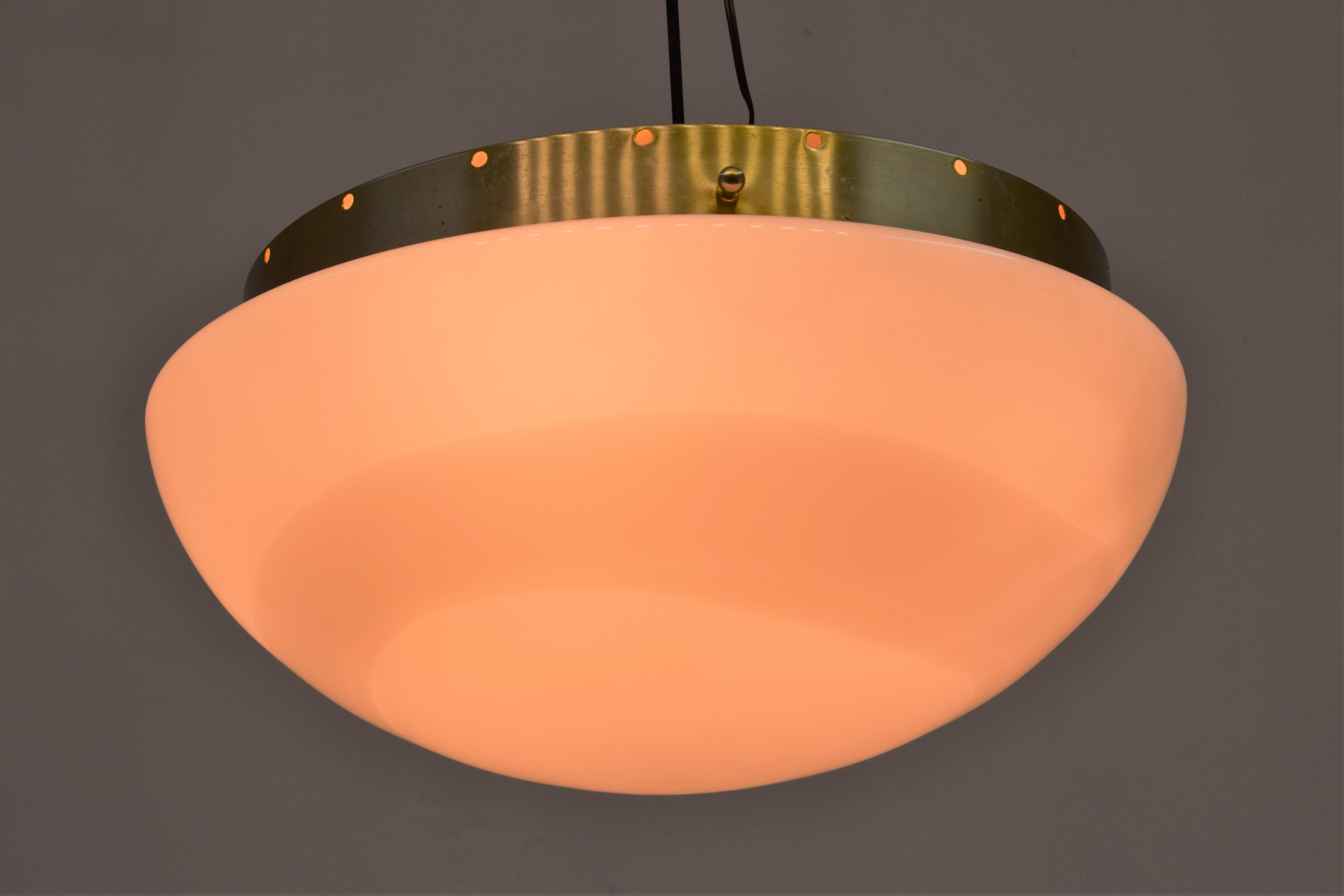 Mid-20th Century Italian Ceiling Lamp, Brass and Glass, 1960s For Sale