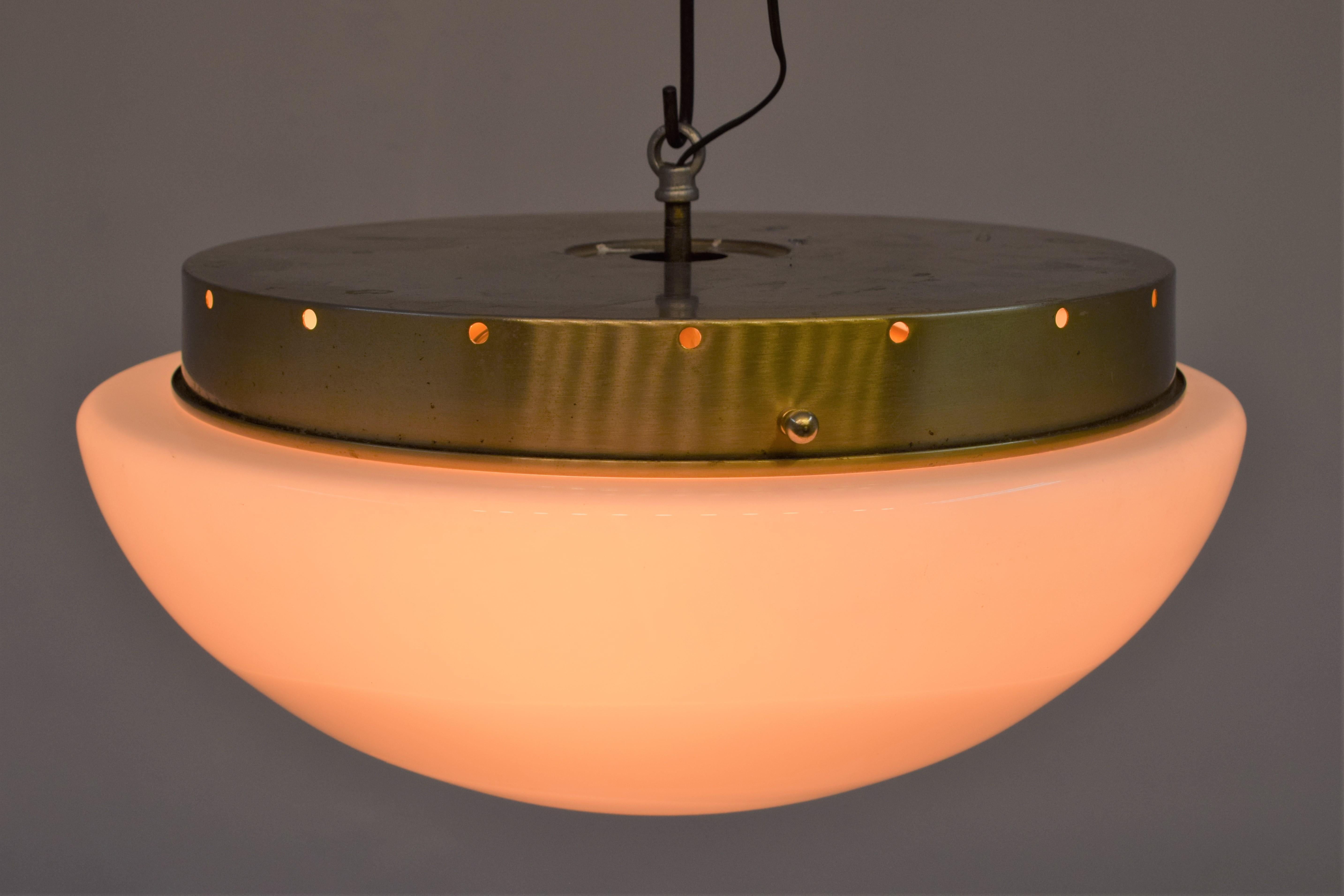 Italian Ceiling Lamp, Brass and Glass, 1960s For Sale 1