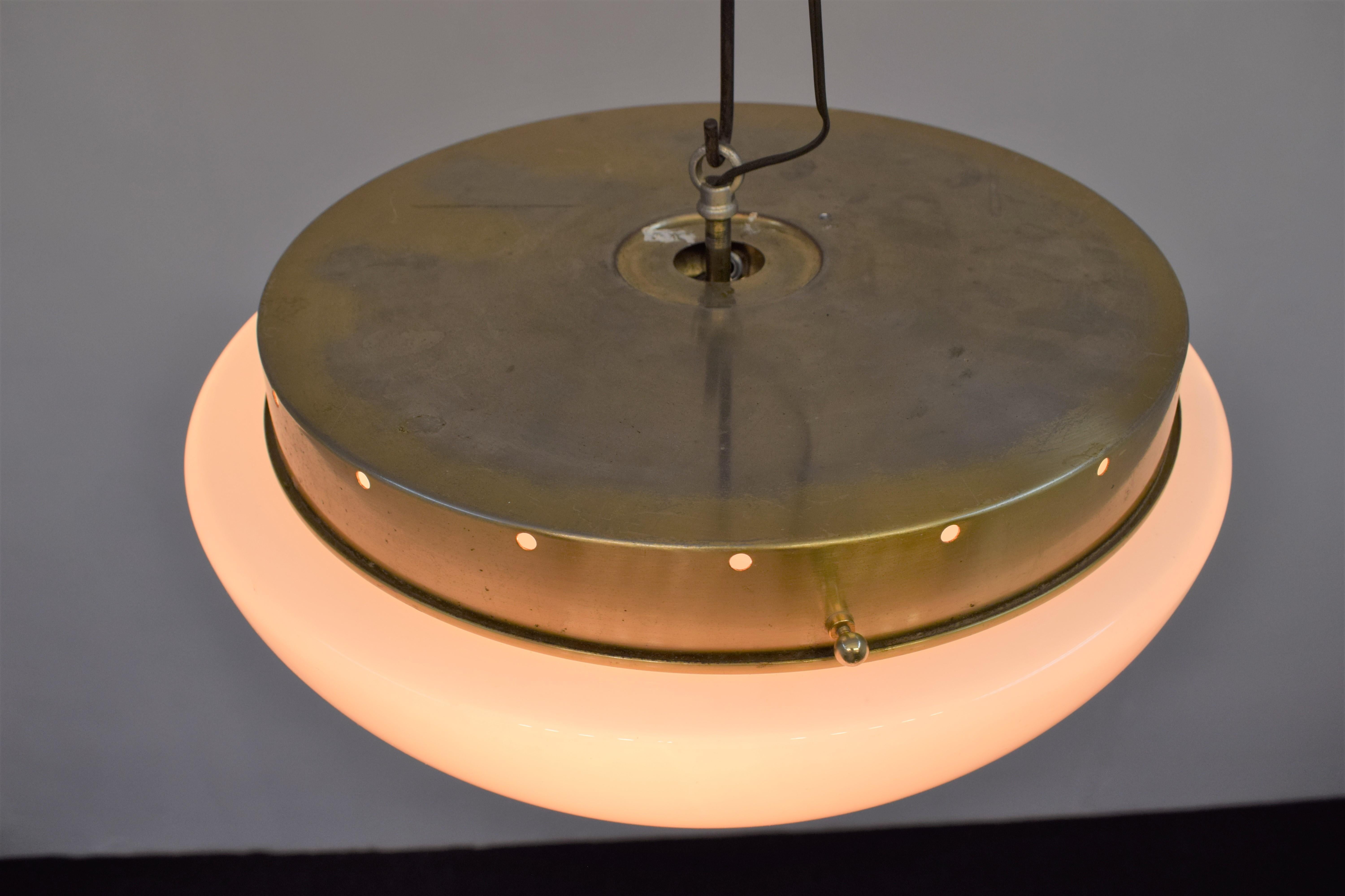 Italian Ceiling Lamp, Brass and Glass, 1960s For Sale 2