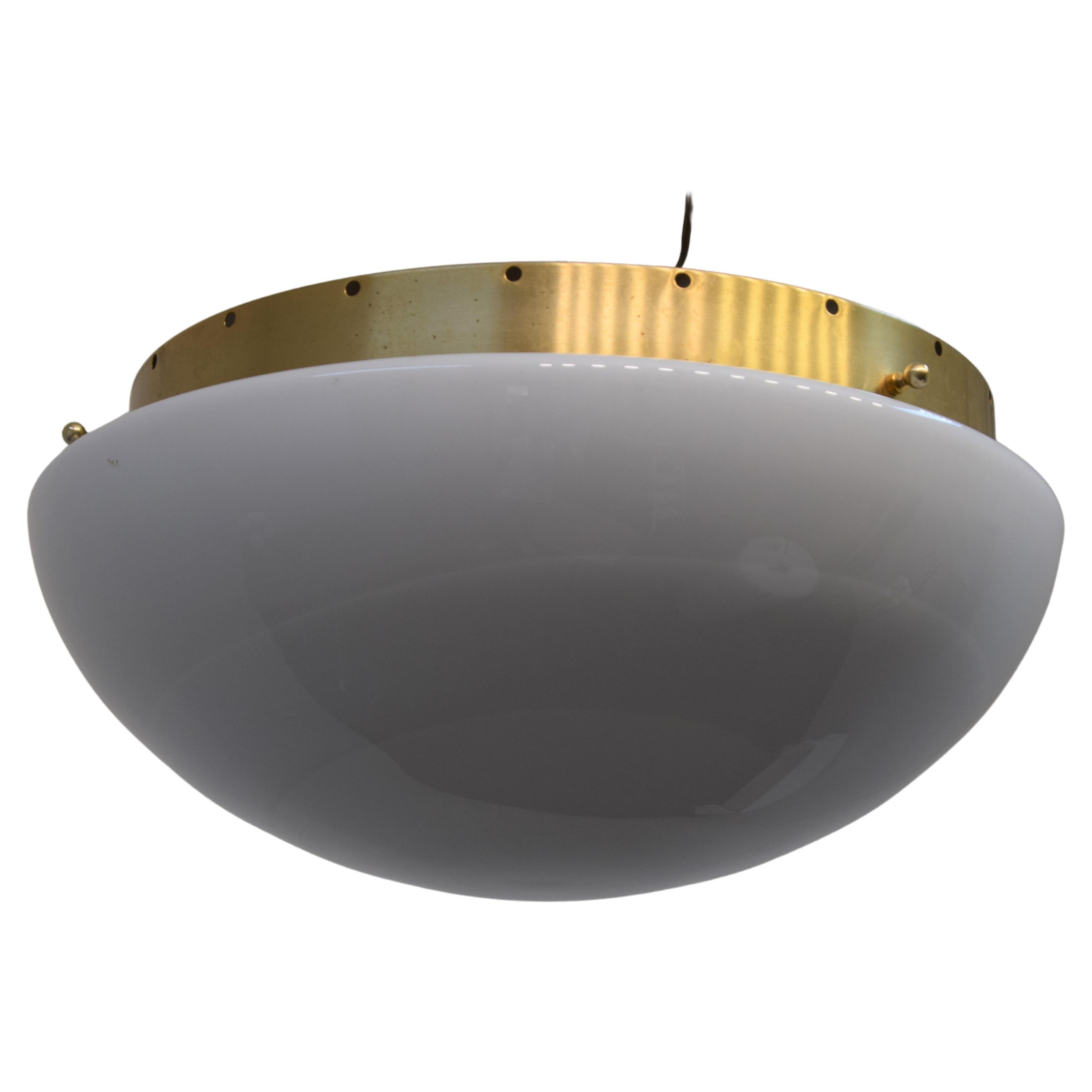 Italian Ceiling Lamp, Brass and Glass, 1960s For Sale