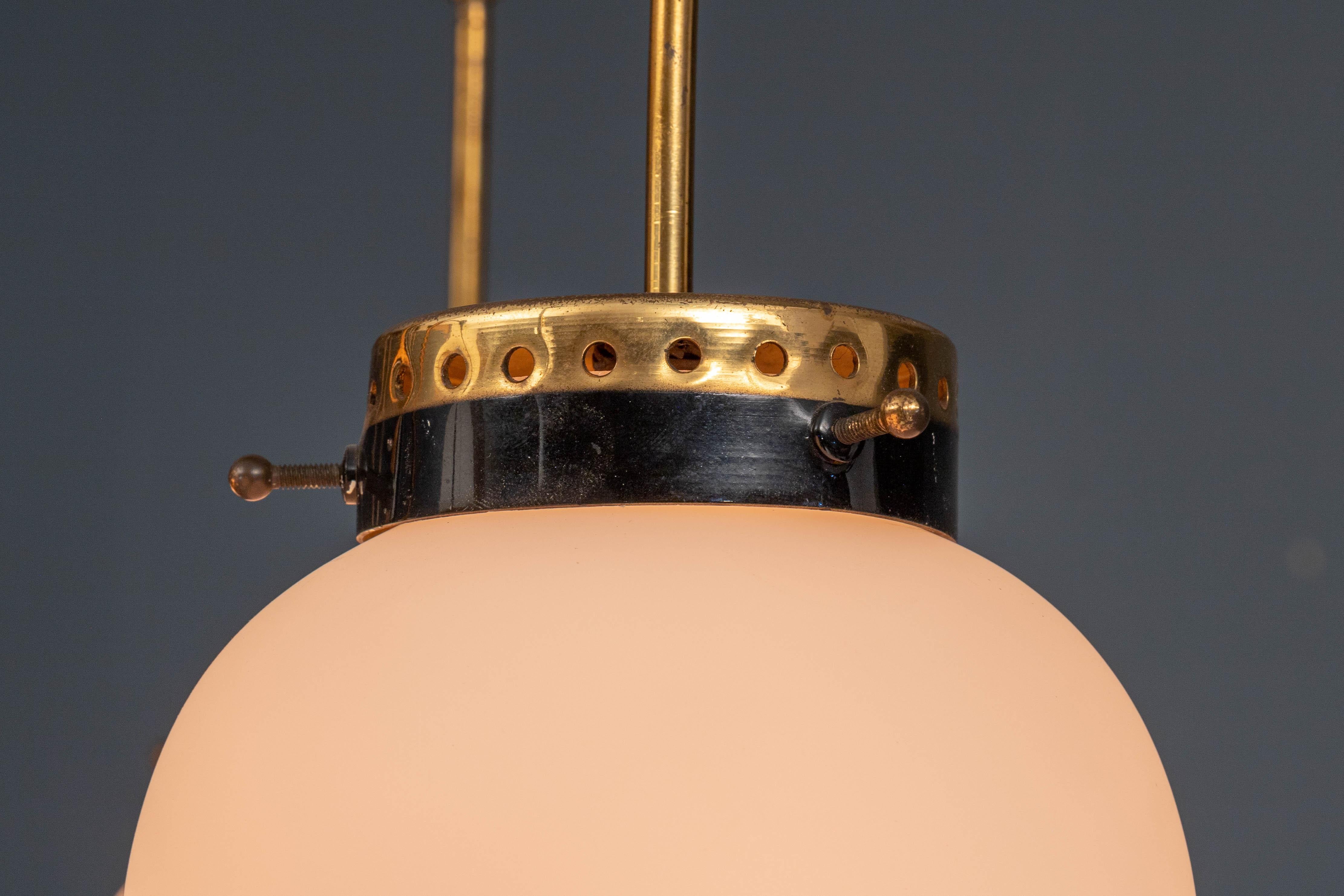 Stilnovo Ceiling Lamp in Brass, Metal and Opaline Glass, Italy, 1960s 1