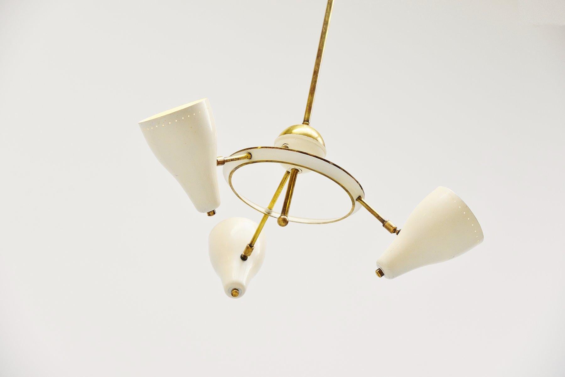 Italian Ceiling Lamp White and Brass Shades, 1950 In Good Condition In Etten-Leur, NL