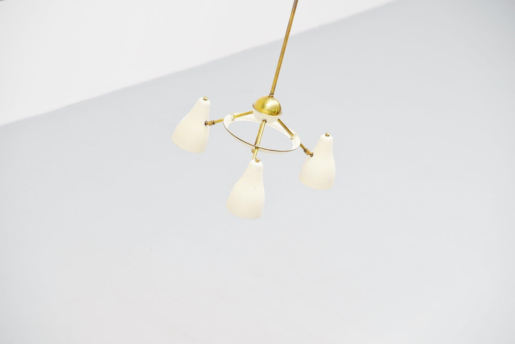 Italian Ceiling Lamp White and Brass Shades, 1950 2