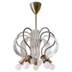 Italian Ceiling Light, 1940s, Glass, Brass and Copper