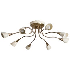 Italian Ceiling Light, circa 1950, Brass and Ivory Lacquer