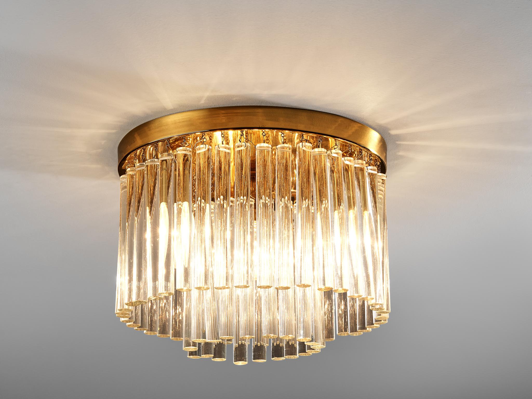 Mid-Century Modern Italian Ceiling Light in Brass and Glass 