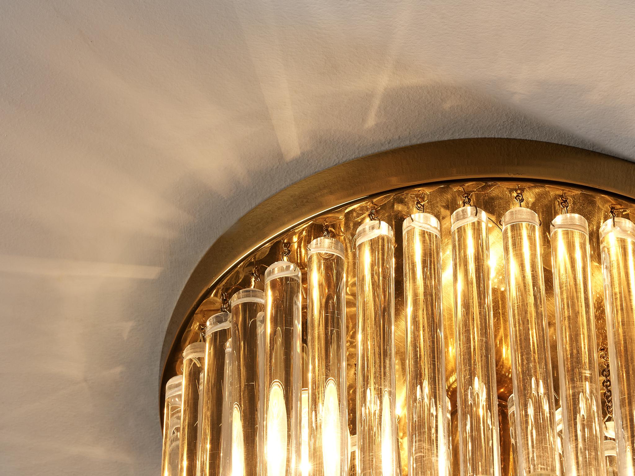 Mid-20th Century Italian Ceiling Light in Brass and Glass 