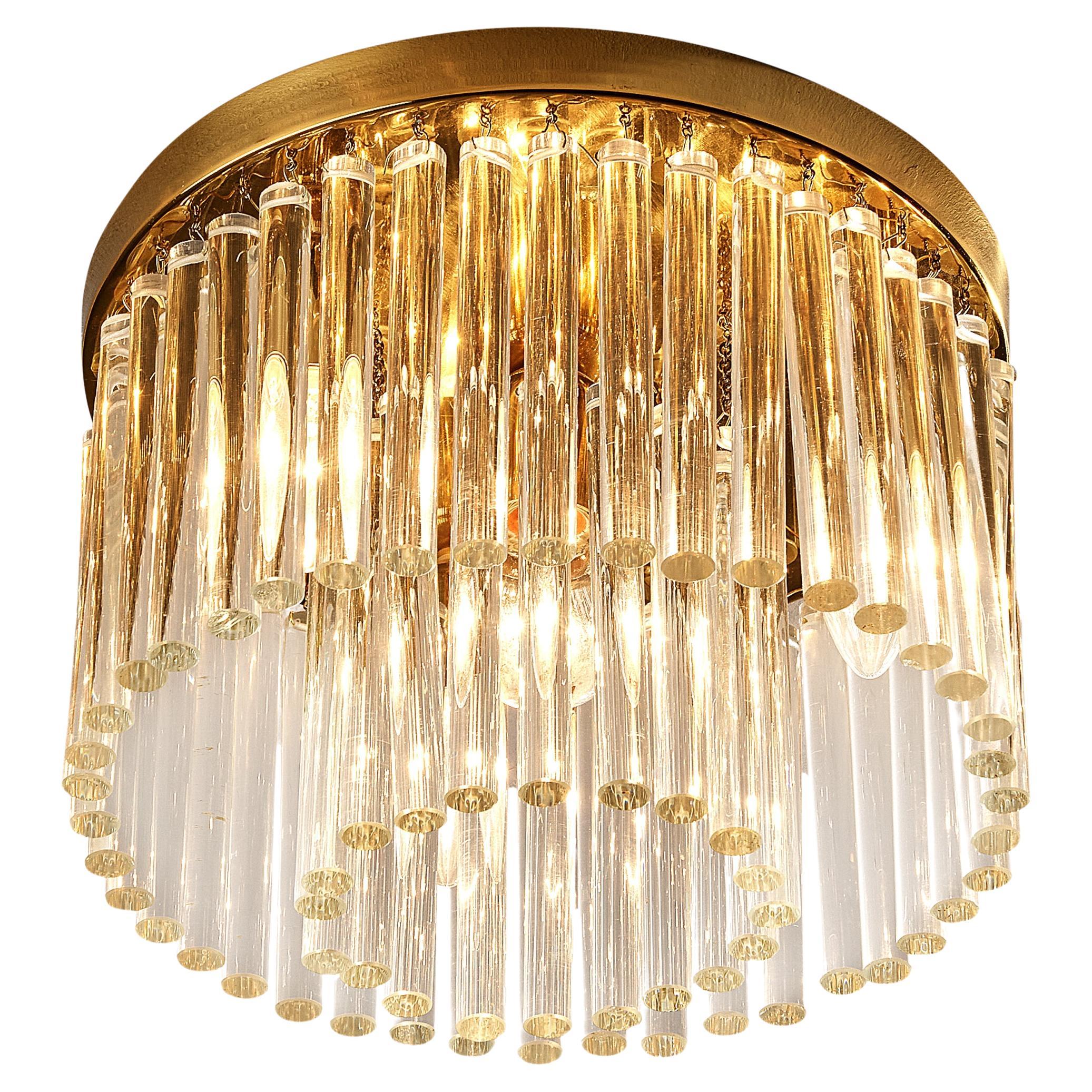 Italian Ceiling Light in Brass and Glass 