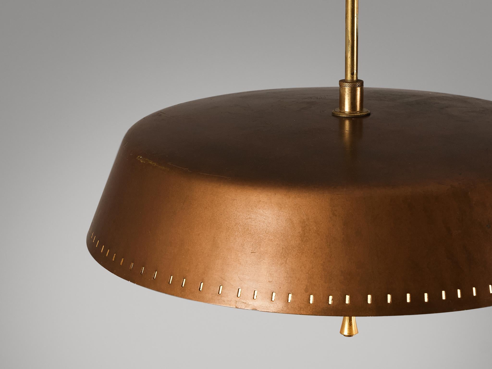 Mid-Century Modern Italian Ceiling Light with Counterweight in Copper and Satin Glass