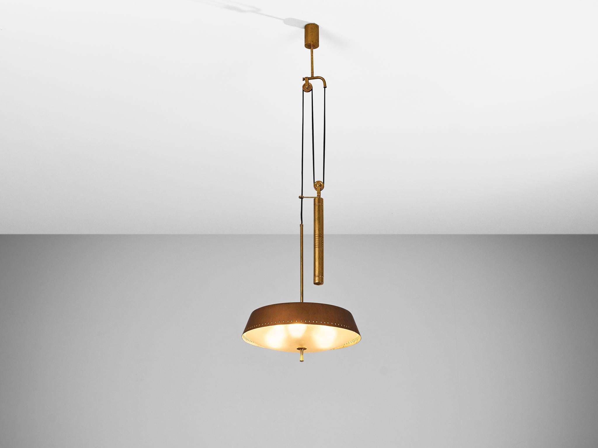 Italian Ceiling Light with Counterweight in Copper and Satin Glass In Good Condition In Waalwijk, NL