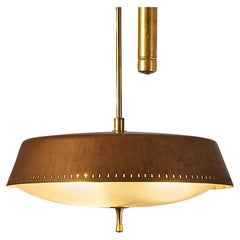 Italian Ceiling Light with Counterweight in Copper and Satin Glass