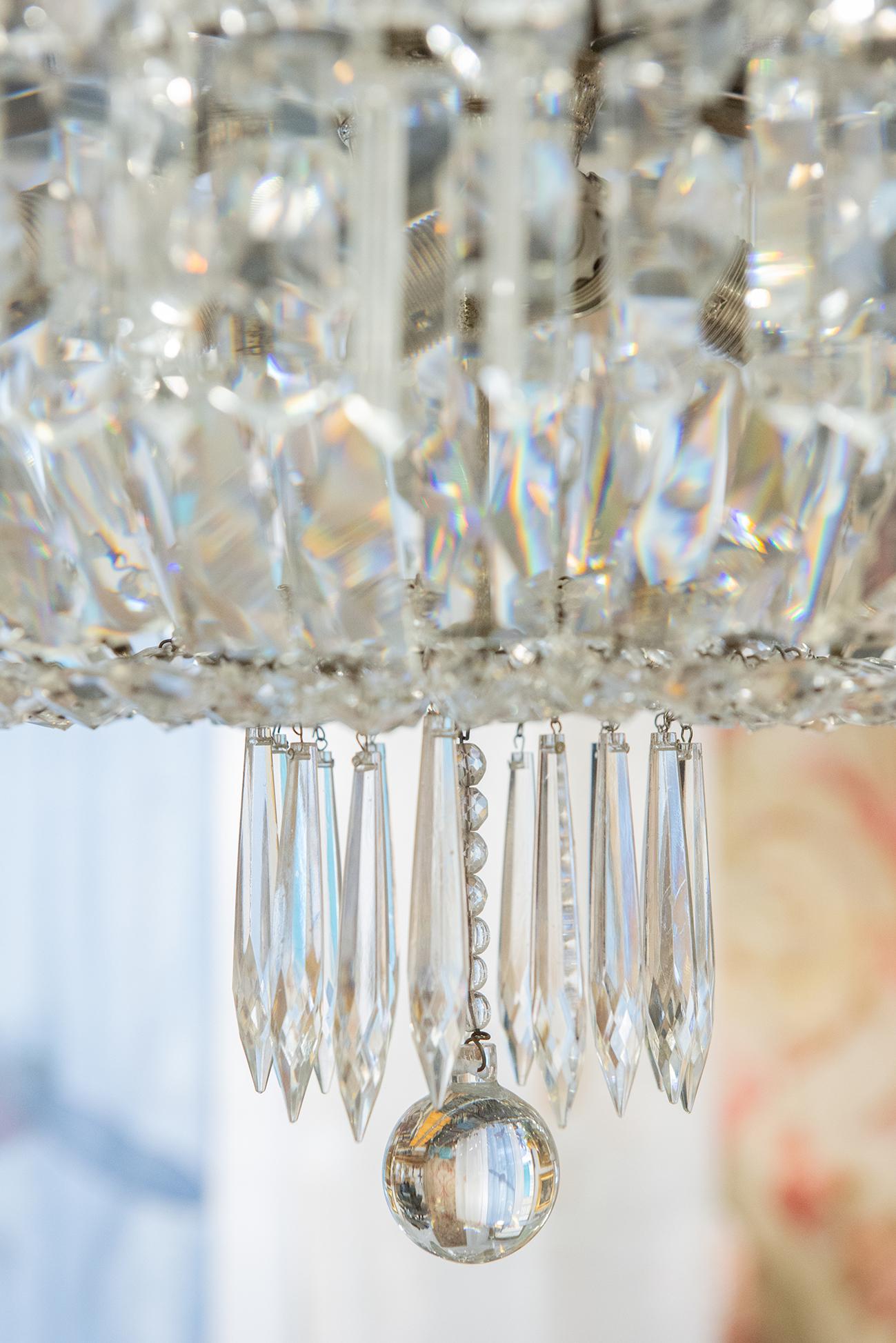 Machine-Made Italian Ceiling Vintage Crystal Lamp For Sale