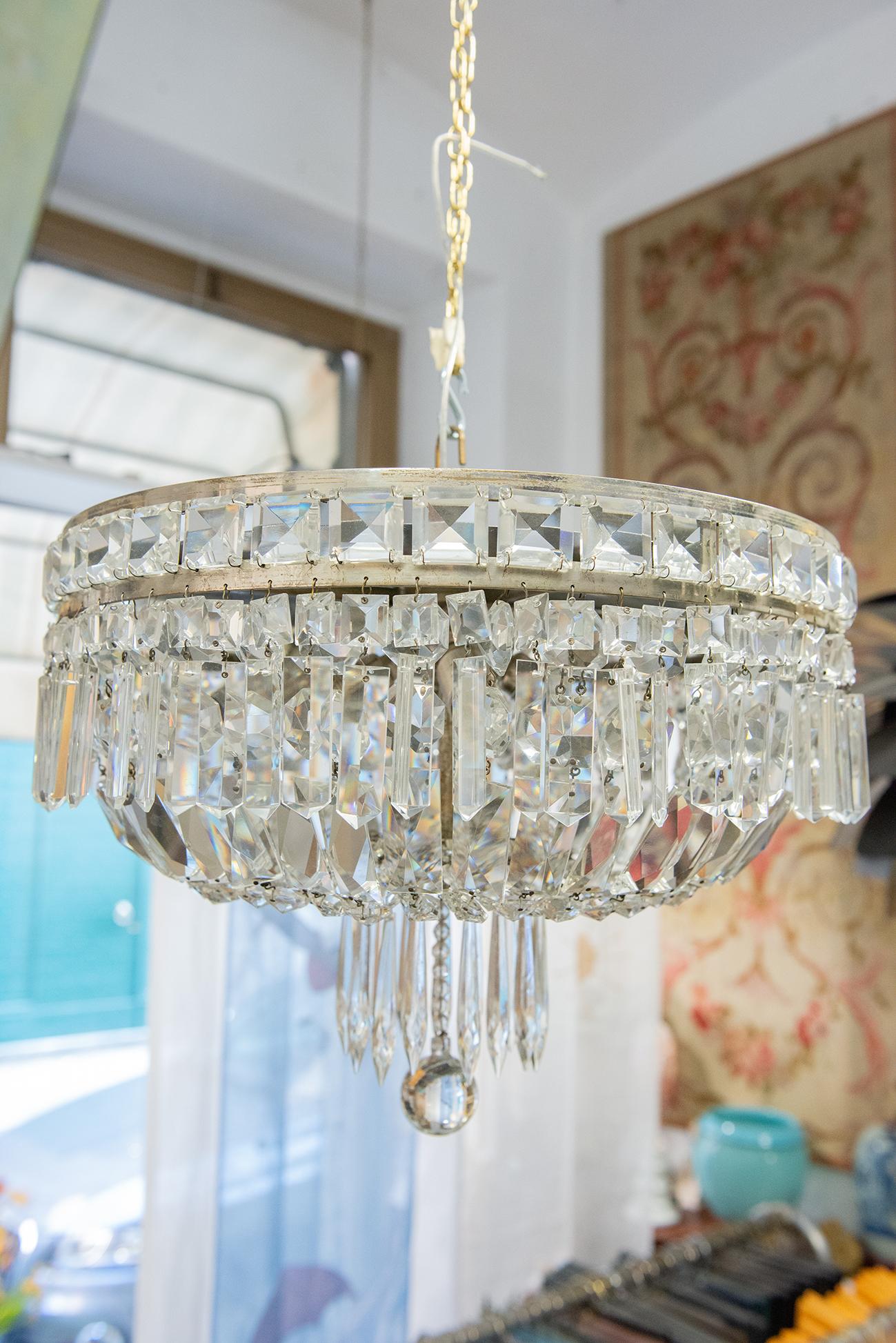 Italian Ceiling Vintage Crystal Lamp For Sale 3