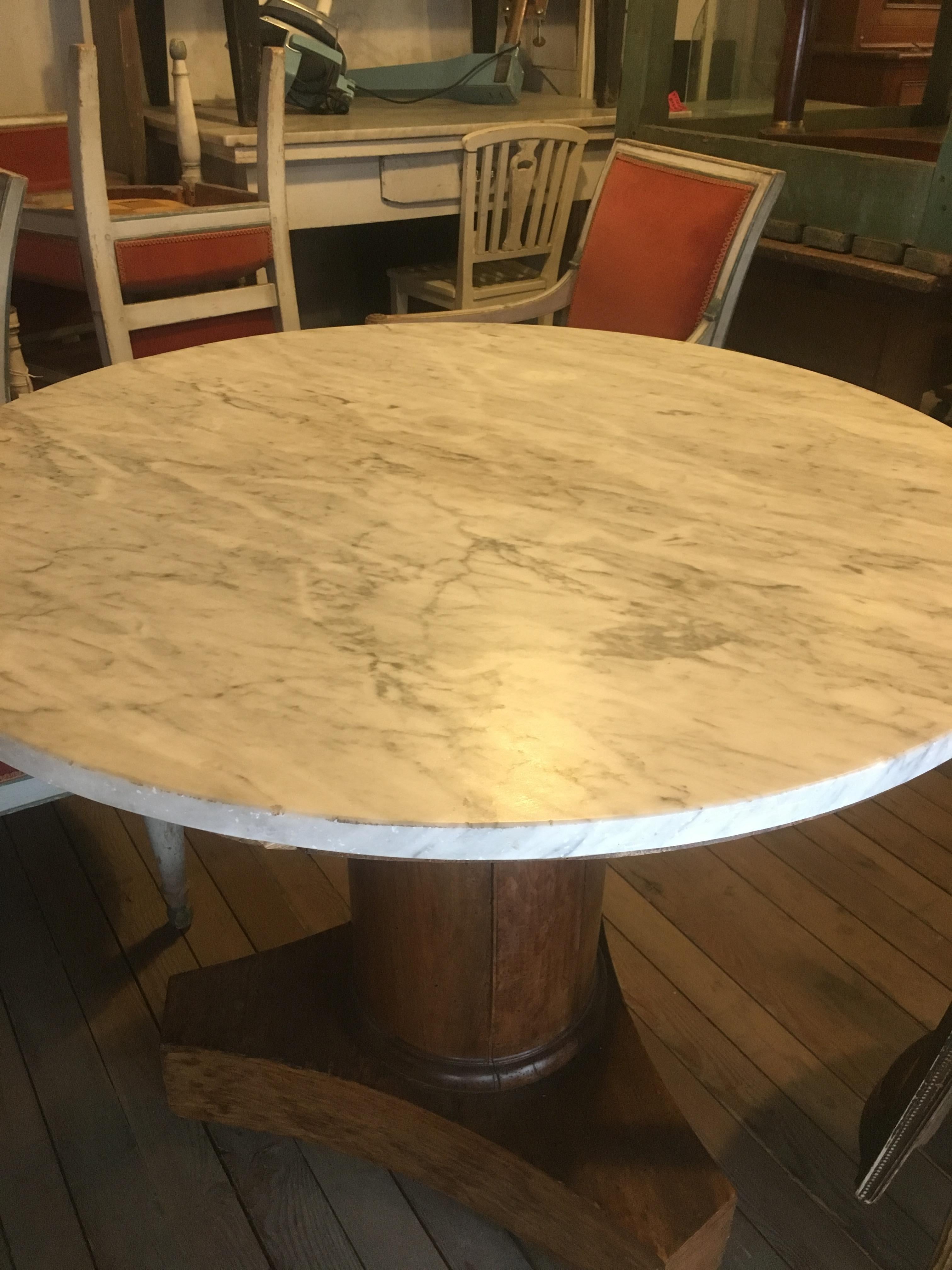 Italian Centre or Dinning Table in Walnut with Carrara Marble from 19th Century 1