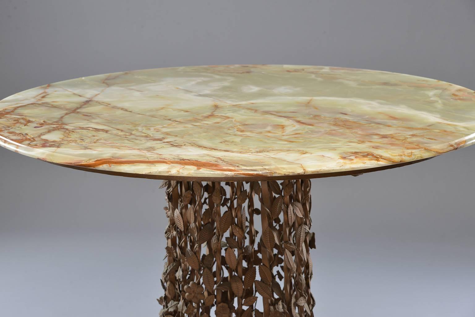 Italian Centre Table with Brass Base of Leaves and Onyx Top 7