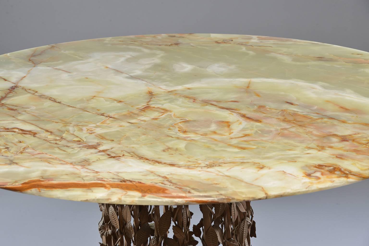 Italian Centre Table with Brass Base of Leaves and Onyx Top 12
