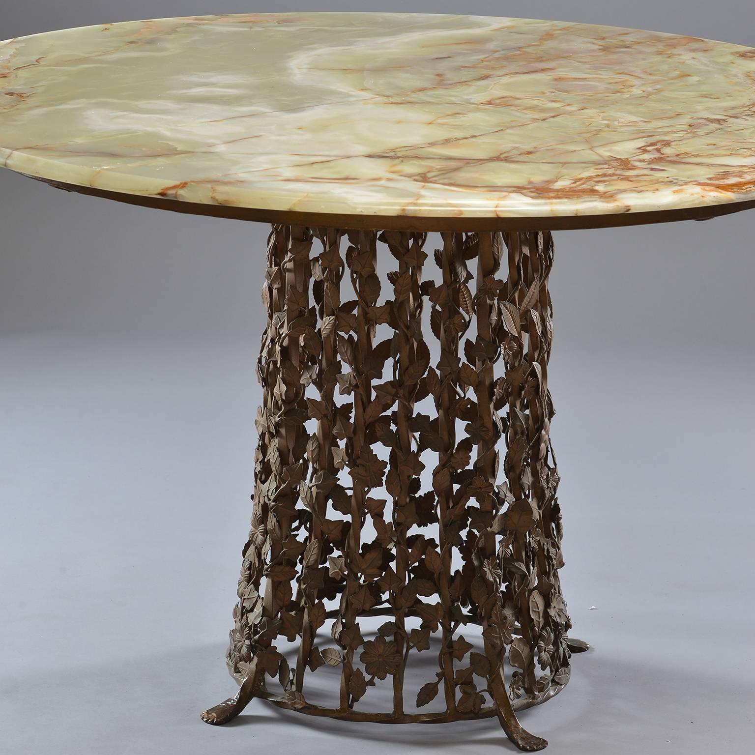 20th Century Italian Centre Table with Brass Base of Leaves and Onyx Top