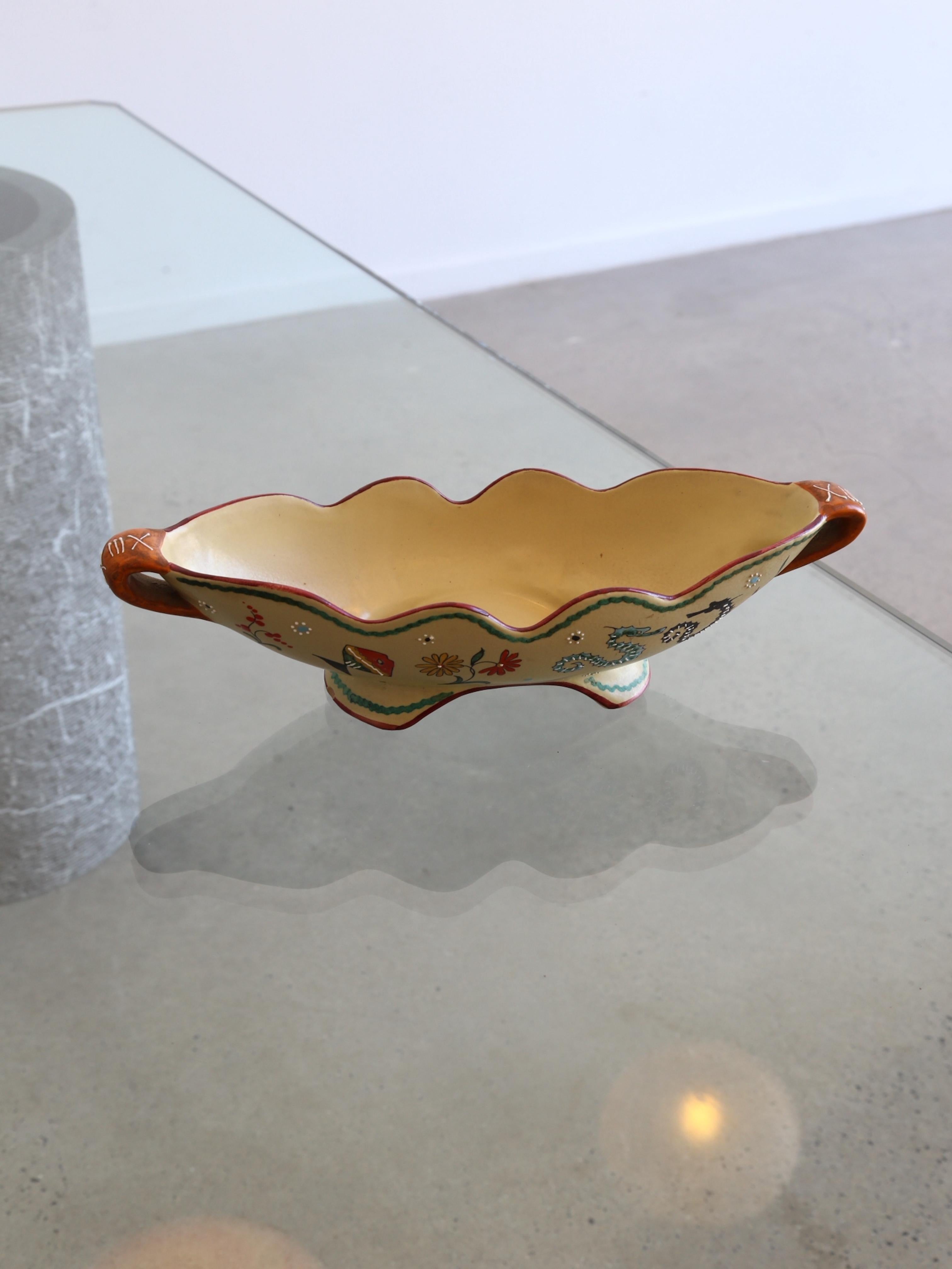 Italian Centrepiece Bowl Ceramic with Art Work by Volpi Deruta, 1960s 3