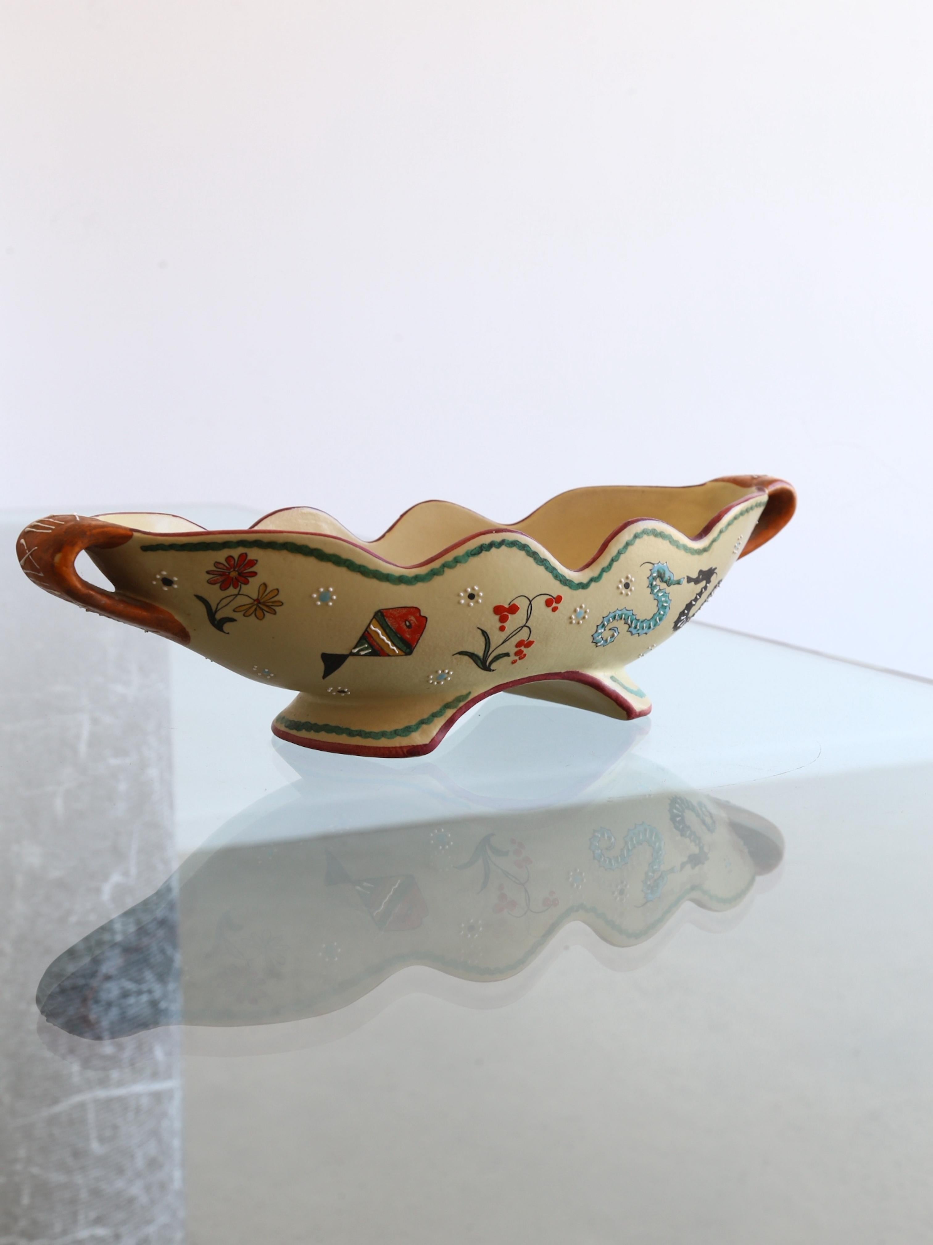 Italian Centrepiece Bowl Ceramic with Art Work by Volpi Deruta, 1960s 4