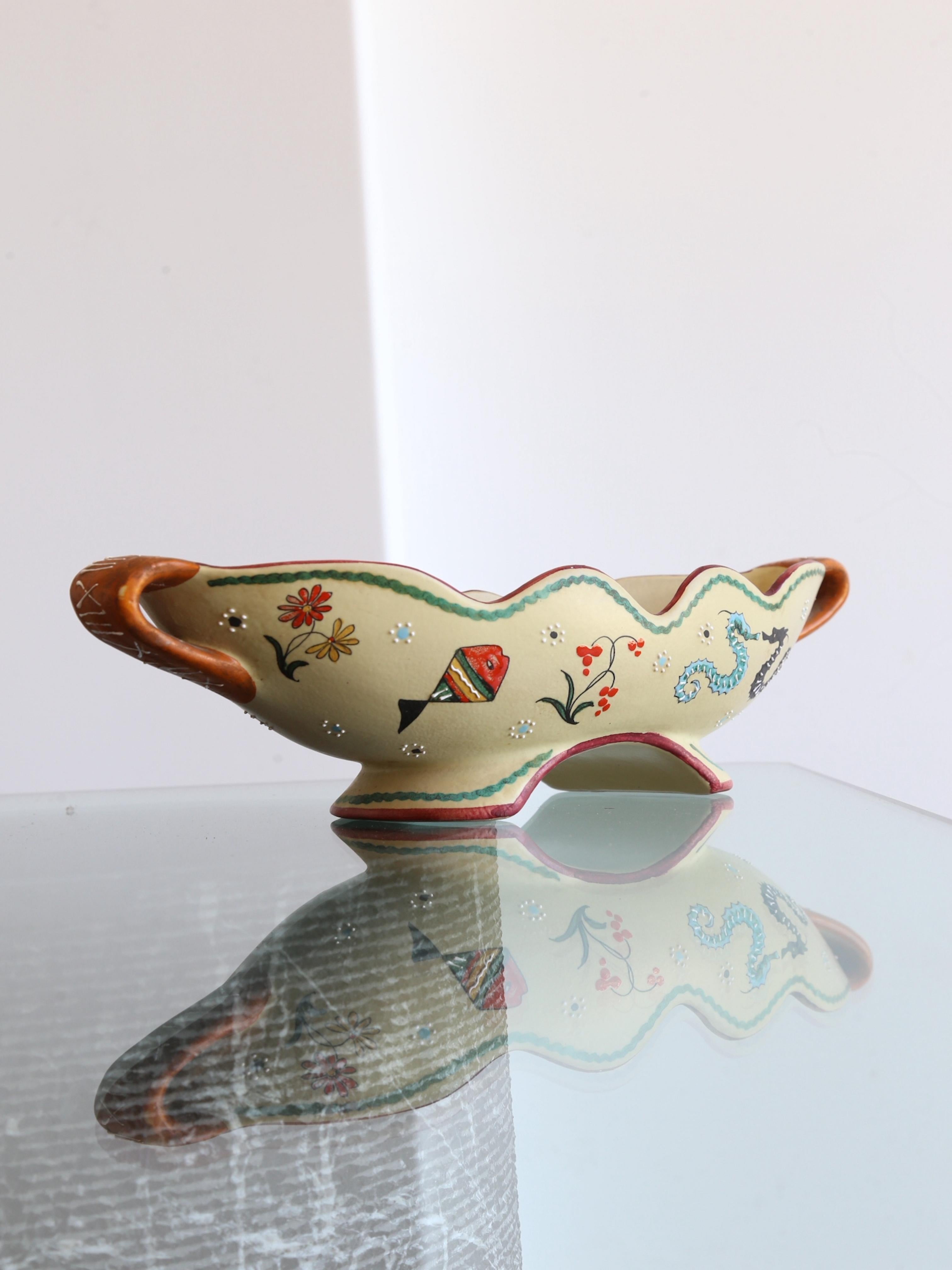 Italian Centrepiece Bowl Ceramic with Art Work by Volpi Deruta, 1960s 8