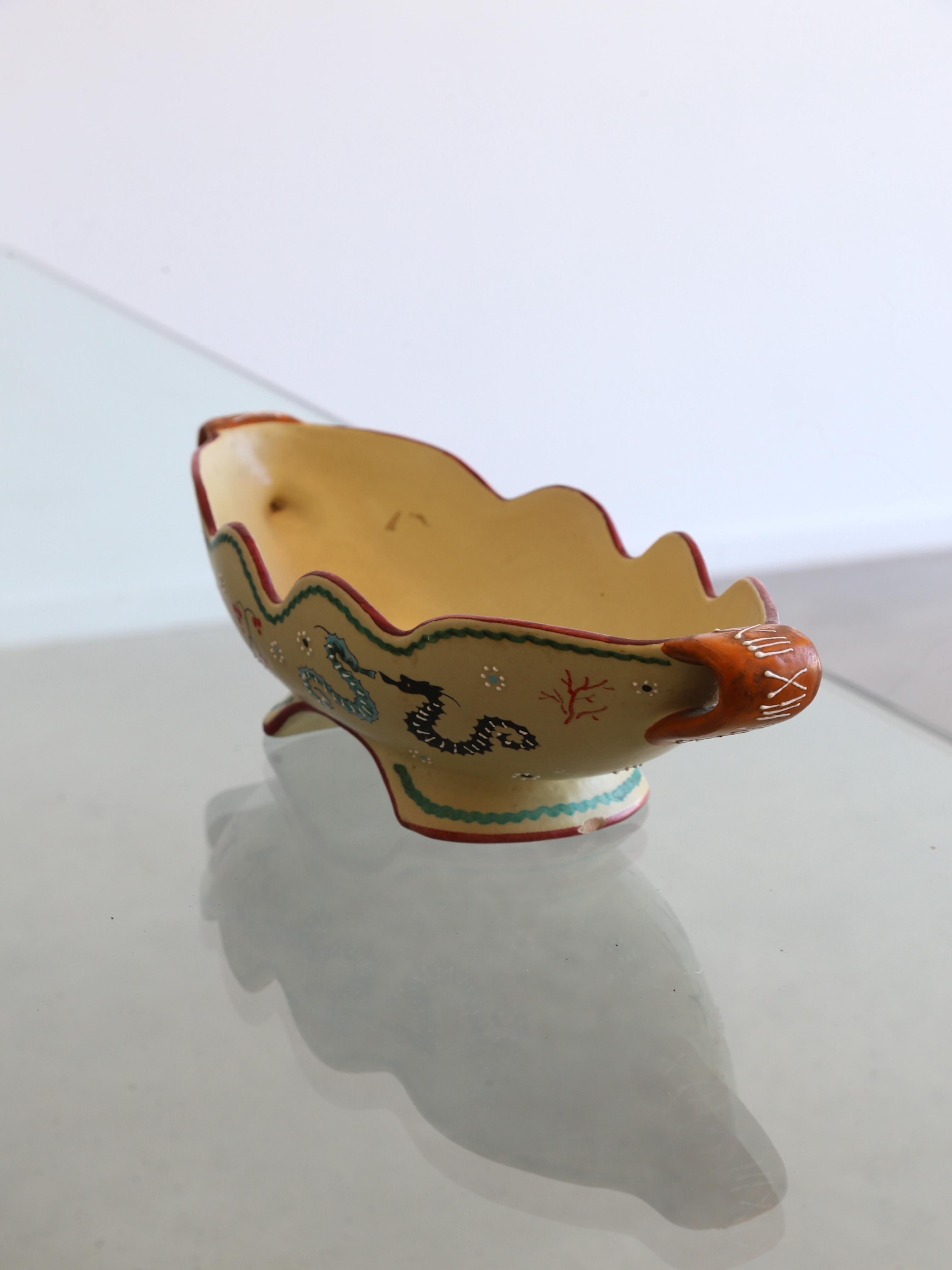 Mid-Century Modern Italian Centrepiece Bowl Ceramic with Art Work by Volpi Deruta, 1960s